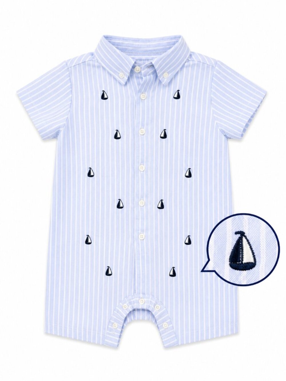 NWT Little Me Baby Boy Sailboat Romper 12 Months Blue White Striped Short Sleeve